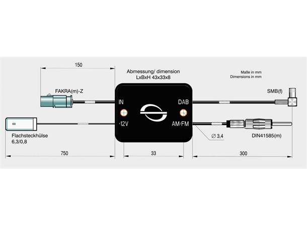 ANTENNENSYSTEME FM/DAB splitter - SMB DIN (Hann) -> FAKRA (Hann)