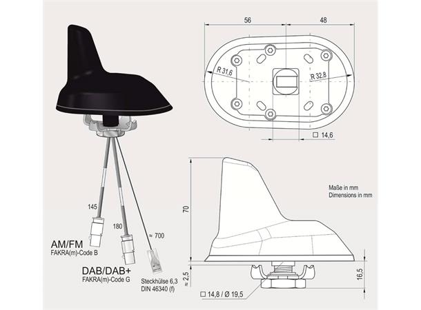 ANTENNENSYSTEME DAB/FM-antenne - Fakra Aktiv sharkantenne for takmontering