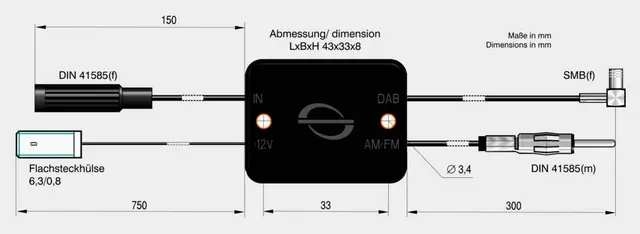 ANTENNENSYSTEME FM/DAB splitter - SMB DIN (Hann) -> DIN (Hunn) 