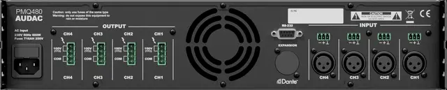 Audac PMQ480 4-kanal 100V DSP-forsterker, 4x480W RMS, RS232 