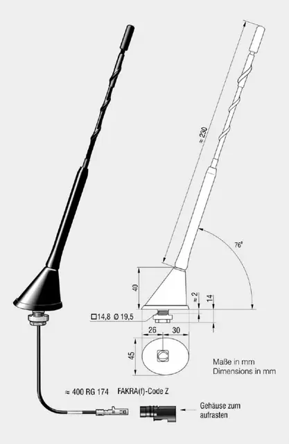 ANTENNENSYSTEME DAB-antenne - Fakra Passiv antenne for montering på tak 