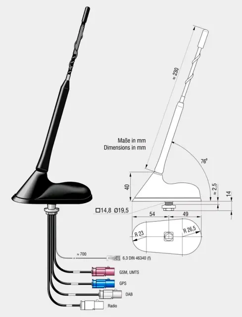 ANTENNENSYSTEME FM/DAB/GPS/GSM - Fakra Kombiantenne for montering på tak 