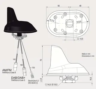ANTENNENSYSTEME DAB/FM-antenne - Fakra Aktiv sharkantenne for takmontering