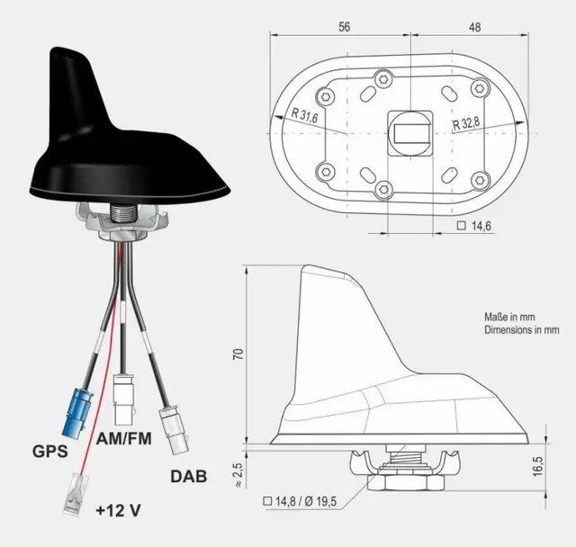 ANTENNENSYSTEME DAB/FM/GPS-ant. - Fakra Aktiv sharkantenne for takmontering 