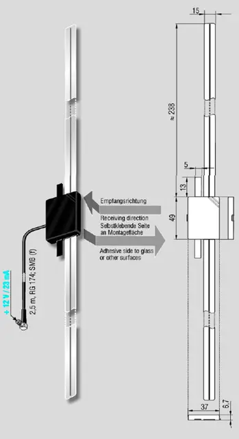 ANTENNENSYSTEME DAB-antenne - SMB Aktiv vindusantenne 