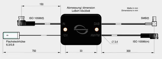 ANTENNENSYSTEME FM/DAB splitter - SMB ISO (Hann) -> ISO (Hunn) 