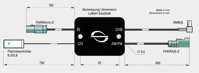 ANTENNENSYSTEME FM/DAB splitter - SMB FAKRA (Hann) -> FAKRA (Hunn) 