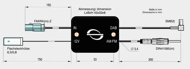 ANTENNENSYSTEME FM/DAB splitter - SMB DIN (Hann) -> FAKRA (Hann) 