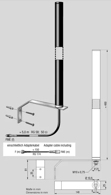 ANTENNENSYSTEME DAB-antenne - FME Leveres med veggfeste 