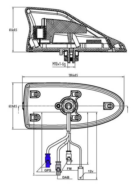 ConnectED FM/DAB/GPS-haifinne antenne For montering på tak 