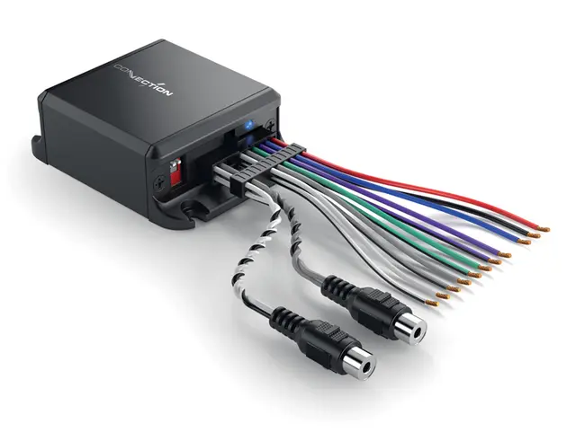 Connection Høy til lav-nivå adapter 2 kanaler, auto remote, 35V RMS 