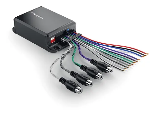 Connection Høy til lav-nivå adapter 4 kanaler, auto remote, 35V RMS 