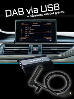 DENSION USB DAB/DAB+ MOTTAKER DAB USB-inngang - passer mange biler!