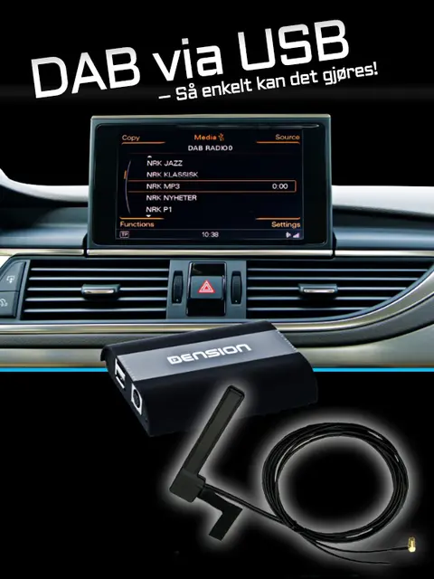DENSION USB DAB/DAB+ MOTTAKER DAB USB-inngang - passer mange biler! 
