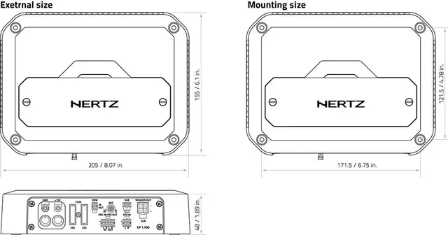 Hertz HCP 4 DK, 4 k. digital forsterker 250W RMS x 4 @ 2ohm 