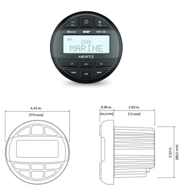 Hertz HMR10D Marine DAB+ radio m/bt 100% vanntett front IP66 4x50W 