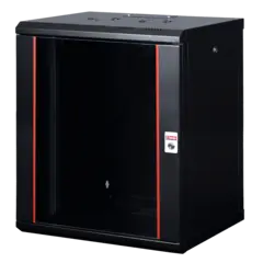 Lande Veggskap Svart 16U,B600xD600xH818 Glassdør foran.19"