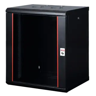 Lande Veggskap Svart 16U,B600xD600xH818 Glassdør foran.19"