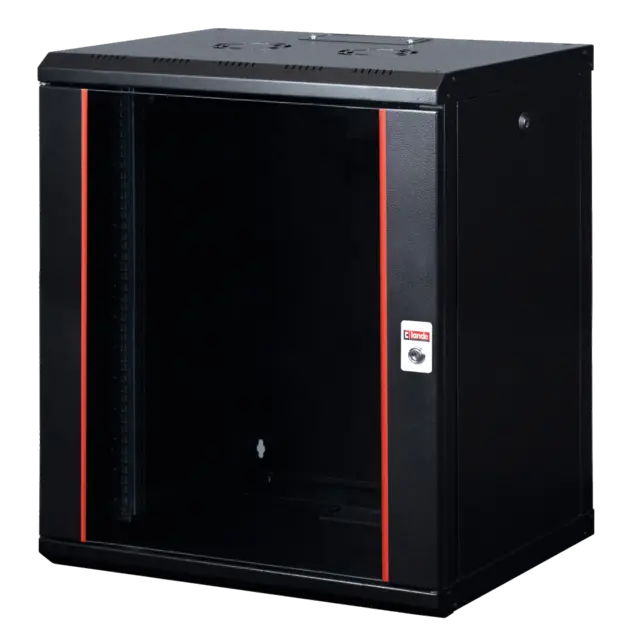Lande Veggskap Svart 16U,B600xD600xH818 Glassdør foran.19" 