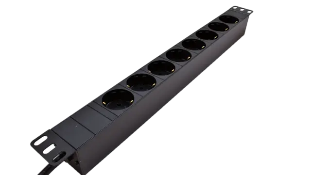 LinkIT 19" Strømskinne 8xCEE 7/4 2m CEE 7/7,  u/bryter, 2,0 meter, 16A 3600W 