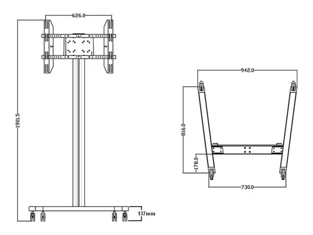 Multibrackets TV gulvstativ Single 180 Svart, 50kg, 700x400, 32-65" på hjul 