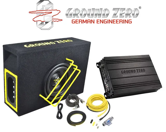 Ground Zero Radioactive SPL MINI Basspak 6" basskasse + forsterker + kabler 