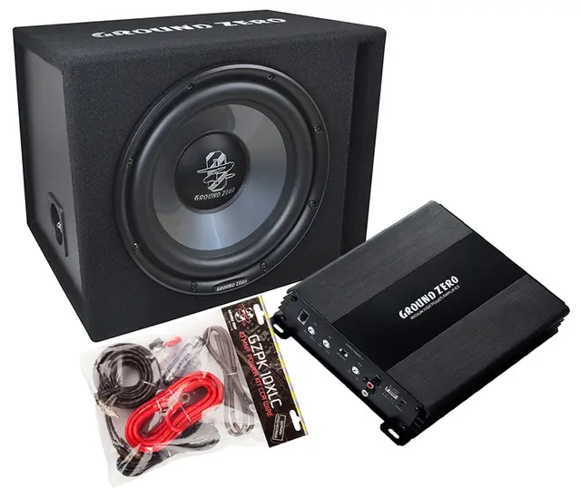 Ground Zero Iridium Basspakke 1x12" 12" basskasse + forsterker + kabler 