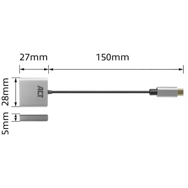 ACT Adapter USB-C > Audio + PD 0,15 m 3,5 mm jack 24-bit/96kHz PD 65W 