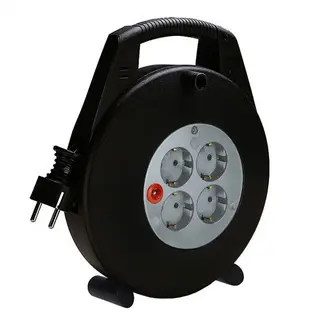 Strømforgrener 4 Uttak 10m på Trommel PDU 16A SCHUKO Sort/Grå