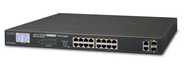 Planet Switch 16-p 100TX 2xSFP PoE+ LCD B300W PD 