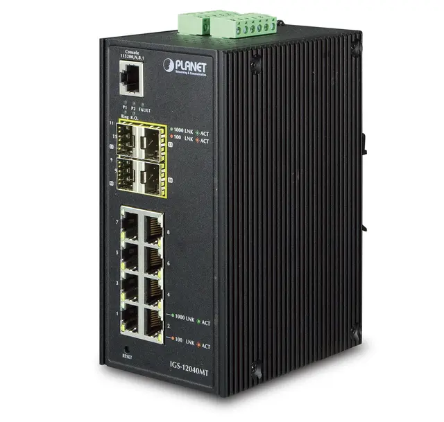 Planet Switch  8-p Gigabit 4xSFP Layer2/3 Industri IP30 DIN 