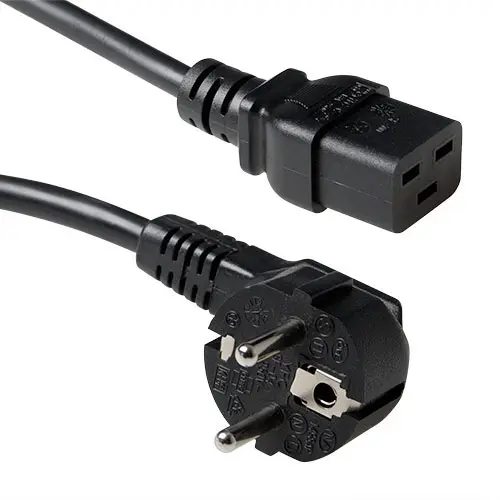 Strømkabel C19 SCHUKO -  0,6 m Vinklet 3x1,5mm² Sort 