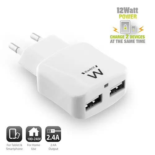 Ewent Universal USB lader 2-Port 2xUSB 2.4A 