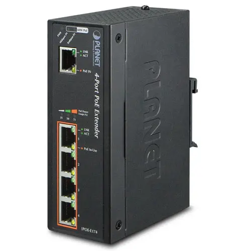 Planet PoE Extender 1:4 Gigabit IEEE802.3af/at IP30 Industri 