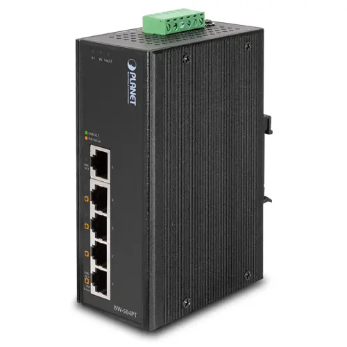 Planet Switch  5-p 10/100TX 4xPoE Layer2 Industri IP30 DIN RPS B60W 