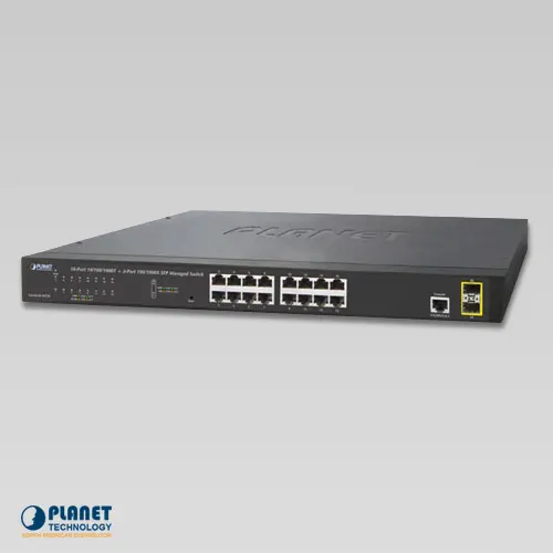 Planet Switch 16-p Gigabit 2xSFP Layer2 IGMP Vifteløs 