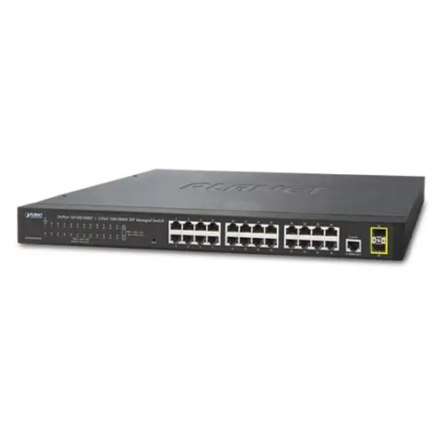 Planet Switch 24-p Gigabit 2xSFP Layer2 IGMP Vifteløs 