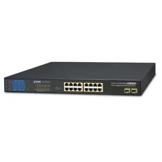 Planet Switch 16-p + 2p Gigabit SFP PoE+ 36Gbps 300W 1U 19"