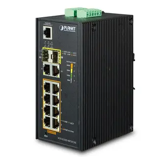 Planet Switch 8-p GB 8x PoE+ 2xSFP Layer2+ Industri IP30 DIN IPv6