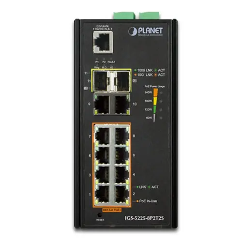 Planet Switch 8-p GB 8x PoE+ 2xSFP Layer2+ Industri IP30 DIN IPv6 