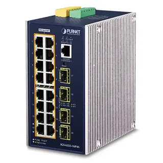 Planet Switch 16-p Gigabit 16xPoE+ 4xSFP Layer3 Industri IP30 DIN IPv6