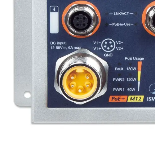 Planet Switch  8-p 10/100 M12 4xPoE+ Layer2 Industri IP50 DIN M12 RPS B60W 