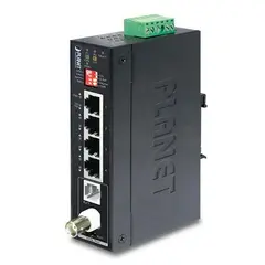 Planet Extender 1p BNC/RJ11 > 4p Eternet Redundant strøm IP30 DIN Maks 1.2km