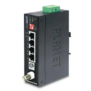 Planet Extender 1p BNC/RJ11 > 4p Eternet Redundant strøm IP30 DIN Maks 1.2km