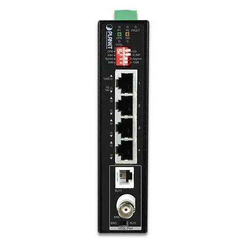Planet Extender 1p BNC/RJ11 > 4p Eternet Redundant strøm IP30 DIN Maks 1.2km 