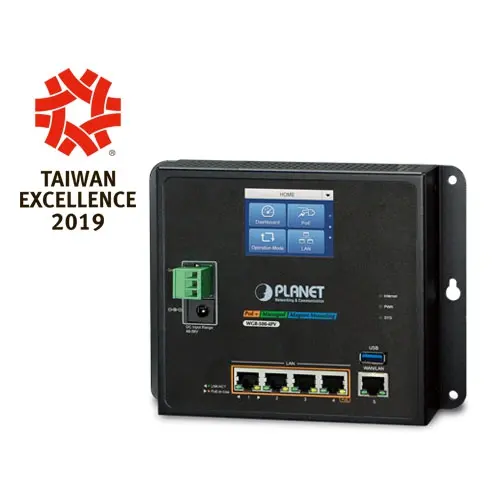 Planet GB 4-p Router PoE+ LCD Touch Veggmontert IPv6 IP30 USB Back-up 