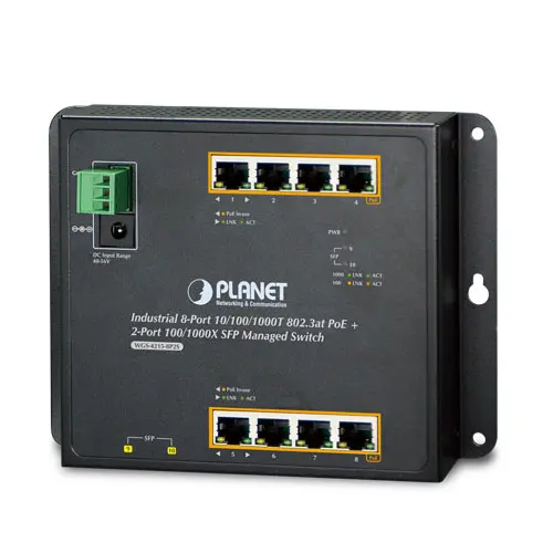 Planet Switch 8-p Gigabit 8xPoE+ 2xSFP Industri IP30 B200W Flat/Wall 