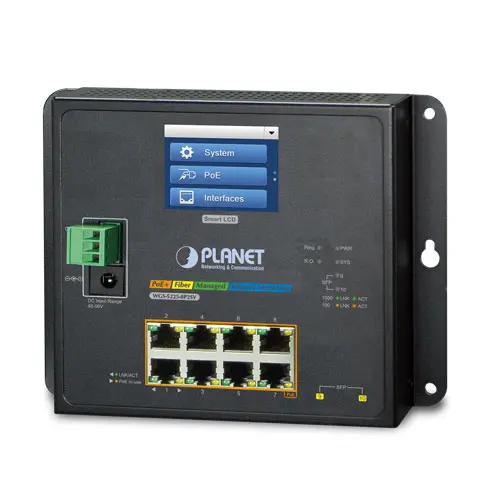 Planet Switch 8-p Gigabit 8xPoE+ 2xSFP Industri Vegg LCD Touch IPv6/IPv4 IGMP 