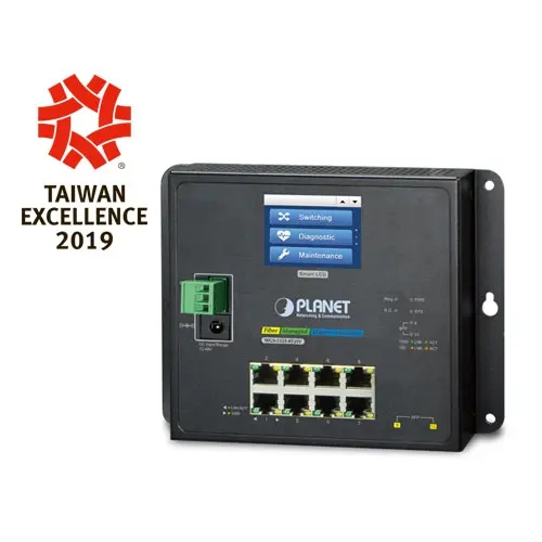 Planet Switch 8-p Gigabit+ 2xSFP Industri Vegg LCD Touch IPv6/IPv4 IGMP 