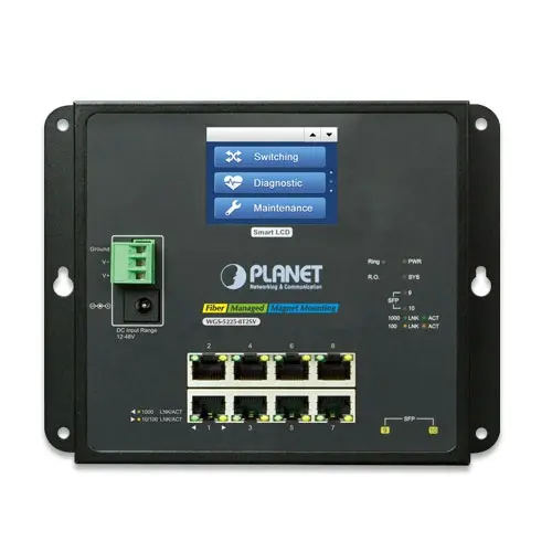 Planet Switch 8-p Gigabit+ 2xSFP Industri Vegg LCD Touch IPv6/IPv4 IGMP 